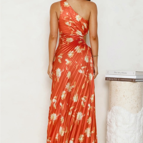 Hello Molly Golden Touch Satin One Shoulder Maxi Dress (Rust) - Picture 3 of 8